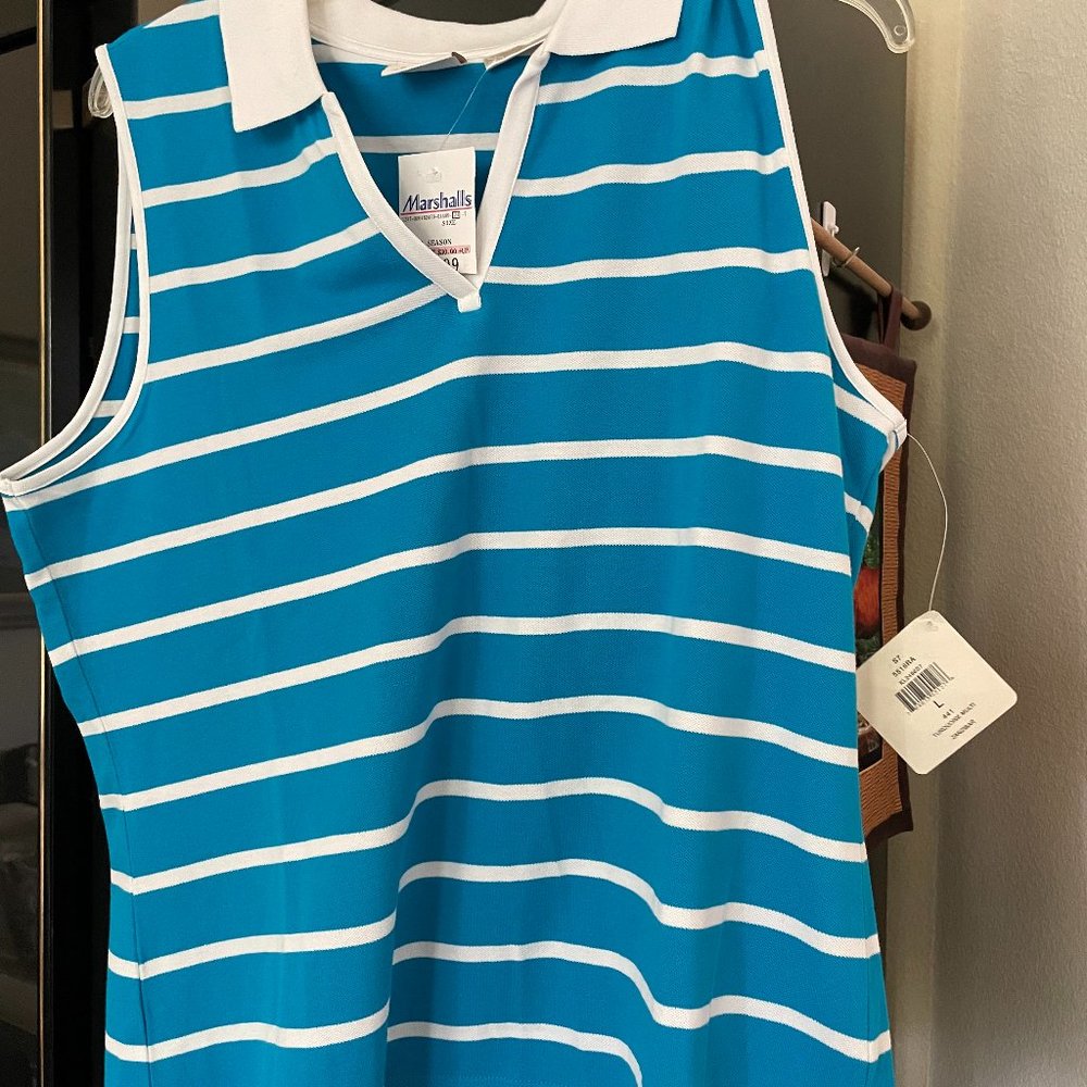 NWT EP Brand Turquoise and white Tank top  Size  LG